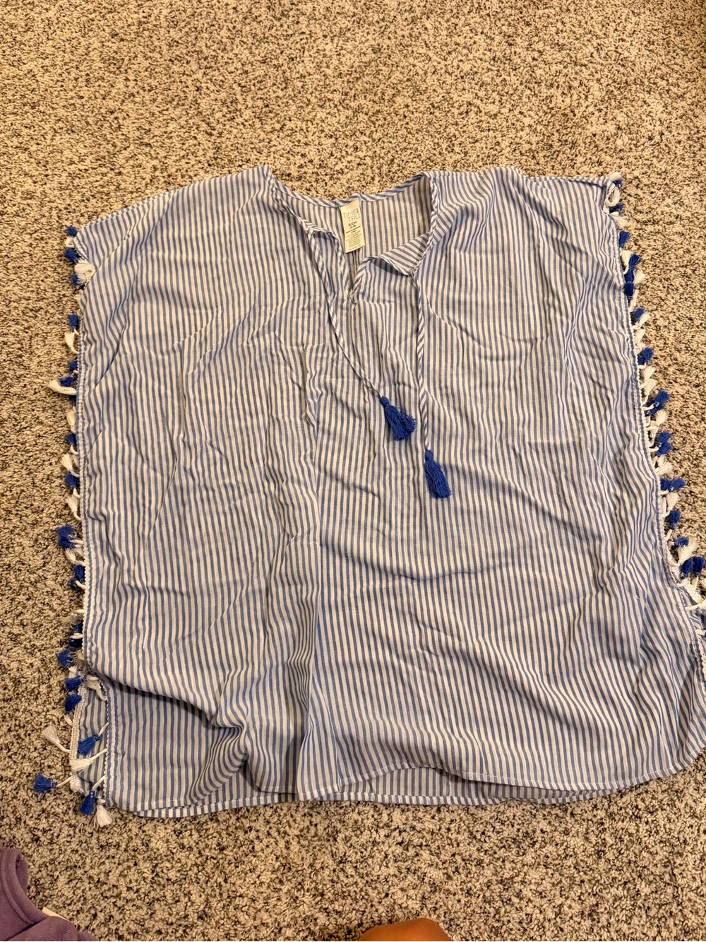Time and Tru Blue and White Striped Tassel Tunic